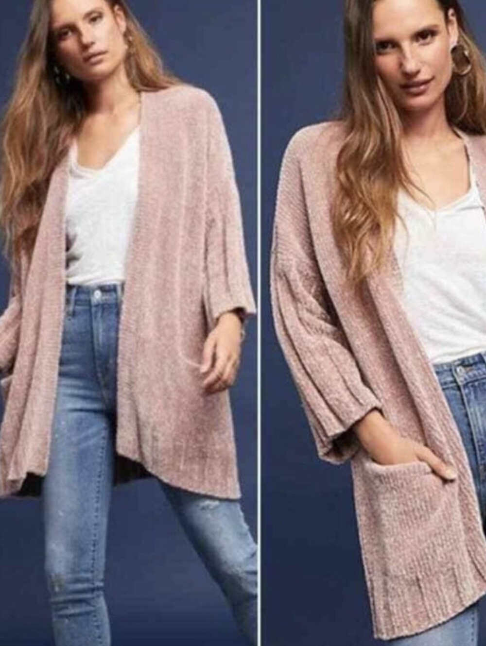 Anthropologie Moth Oversized Open Front Chenille Cardigan in Lavender Mauve, XS